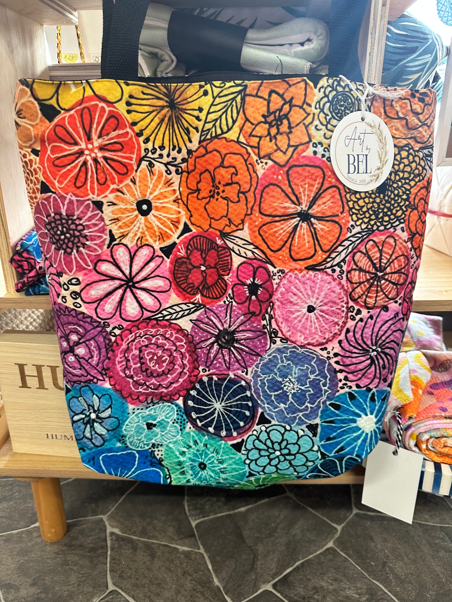 Rainbow flowers tote