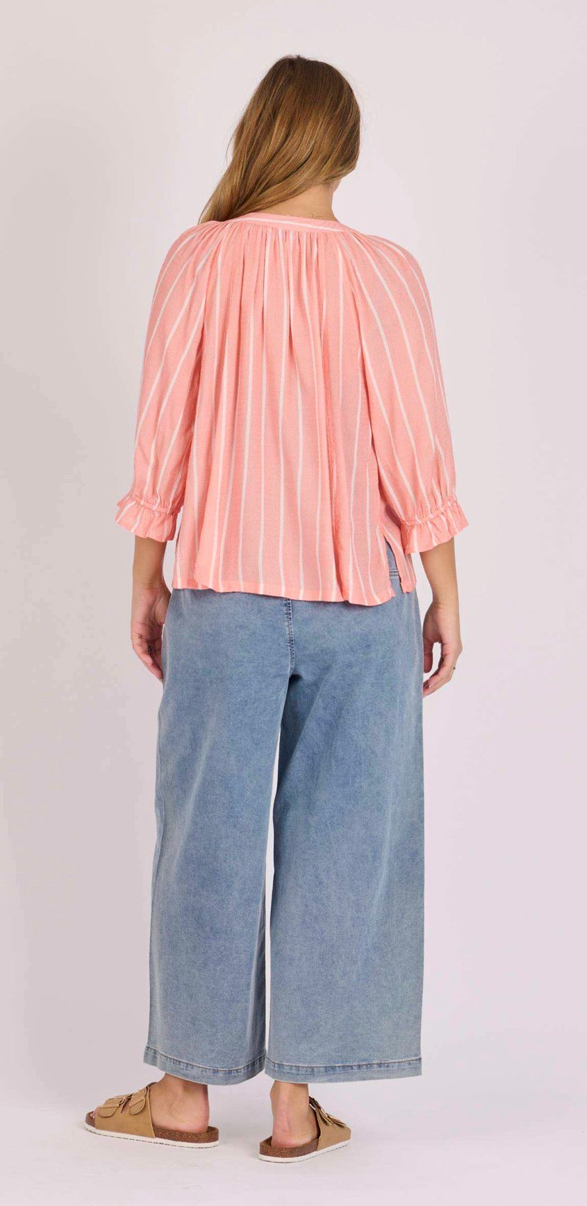 Blush Stripe Frill Cuff Blouse