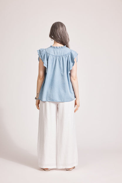 Melenia Denim Frill Top