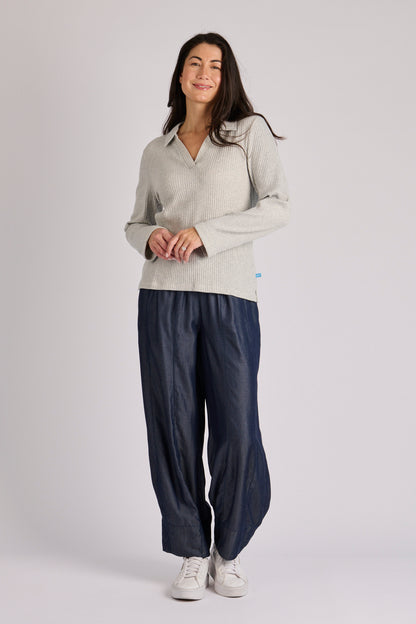 L/S collared ribbed tee