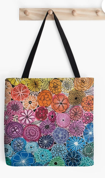 Rainbow flowers tote