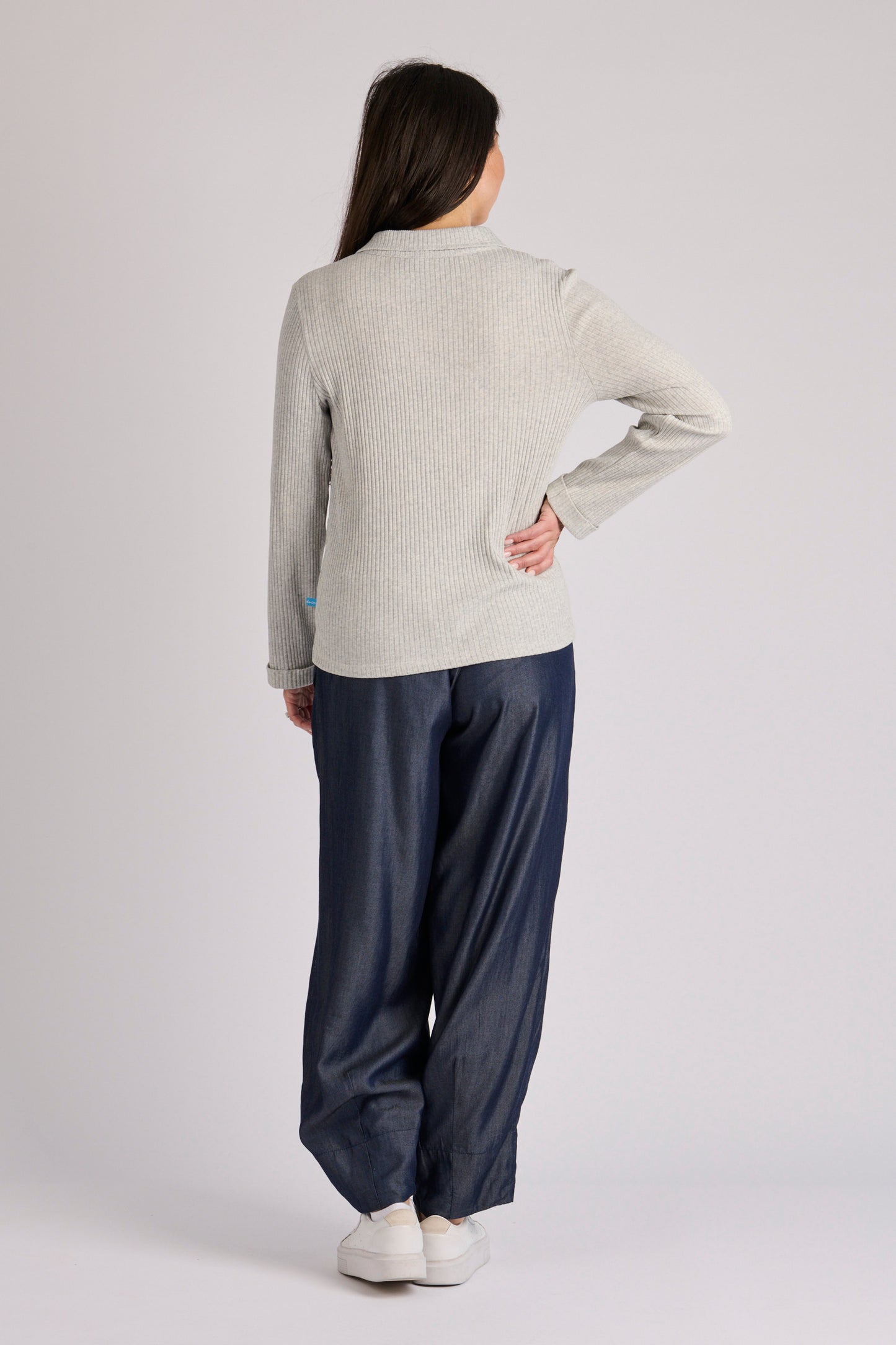 L/S collared ribbed tee