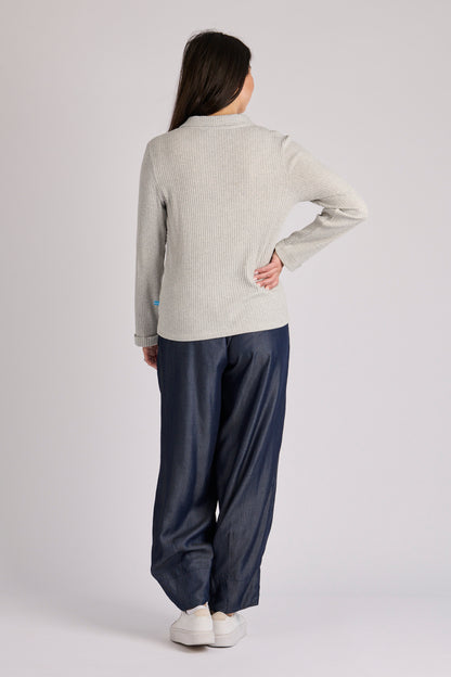 L/S collared ribbed tee