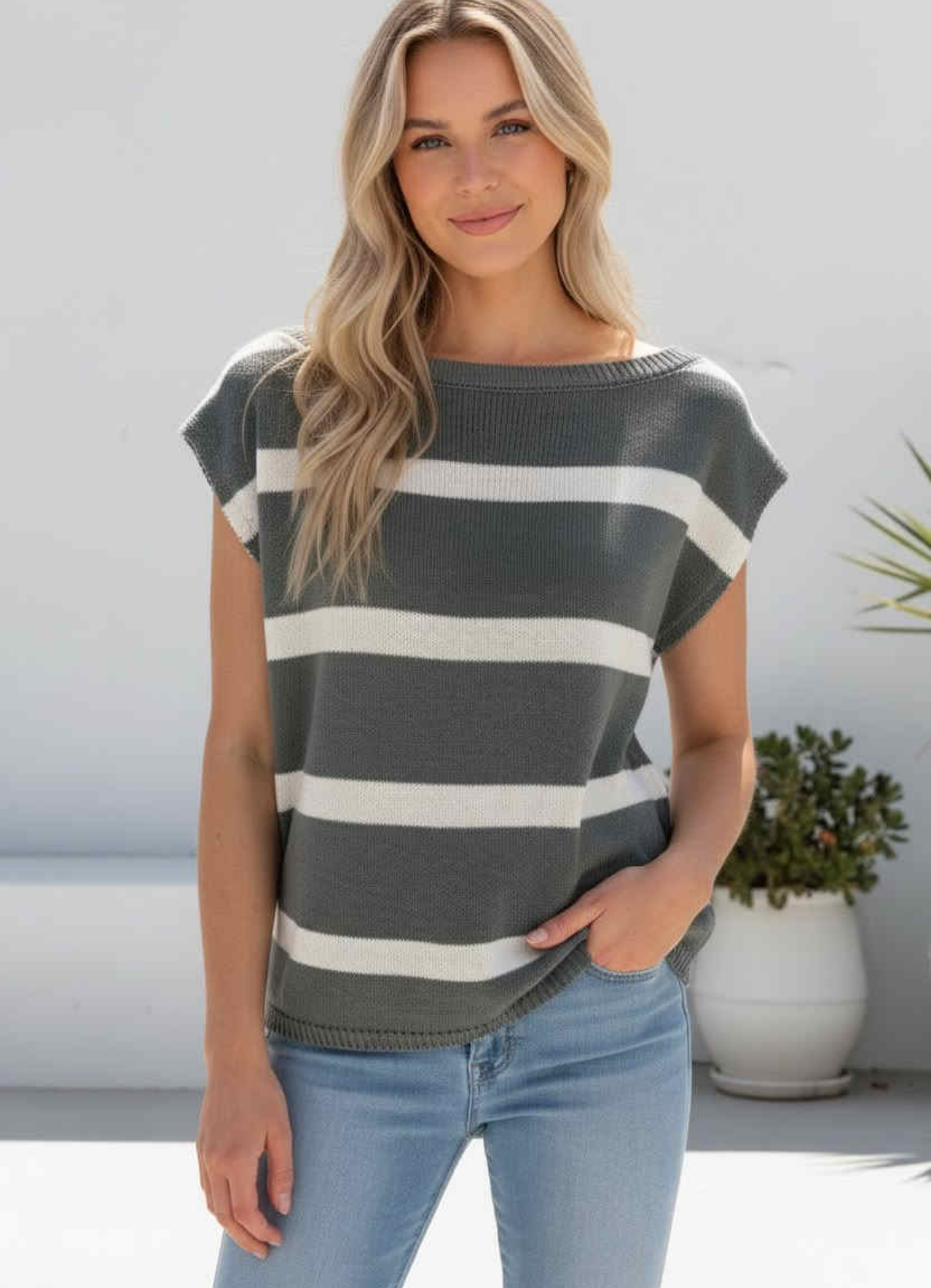 Green & Cream striped Knit