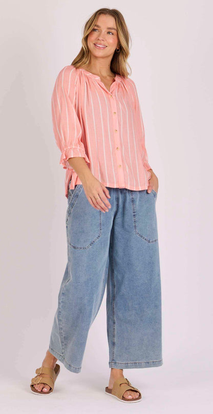 Blush Stripe Frill Cuff Blouse