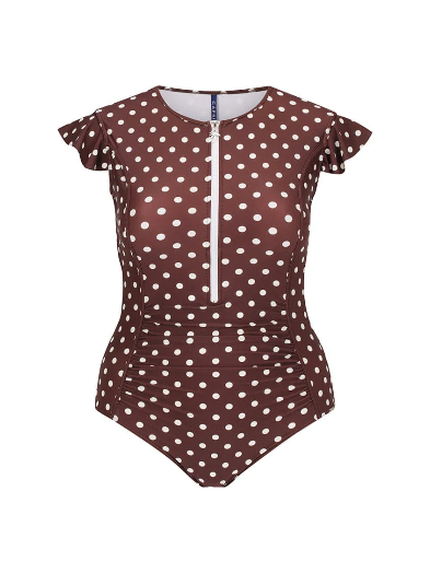 Chocolate polka dot cap sleeve 1 piece