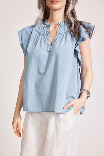 Melenia Denim Frill Top