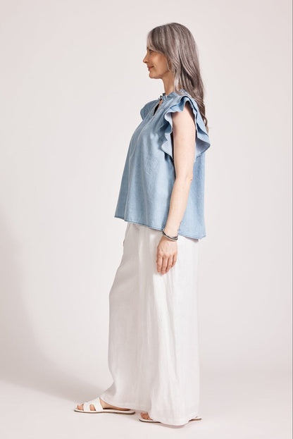 Melenia Denim Frill Top