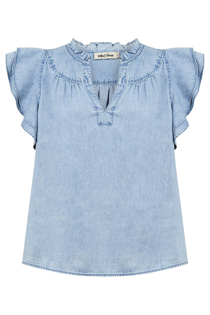 Melenia Denim Frill Top