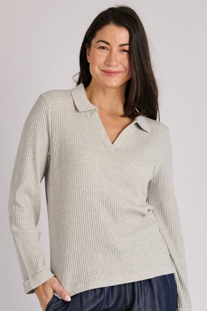 L/S collared ribbed tee