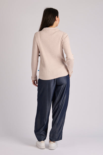 L/S collared ribbed tee