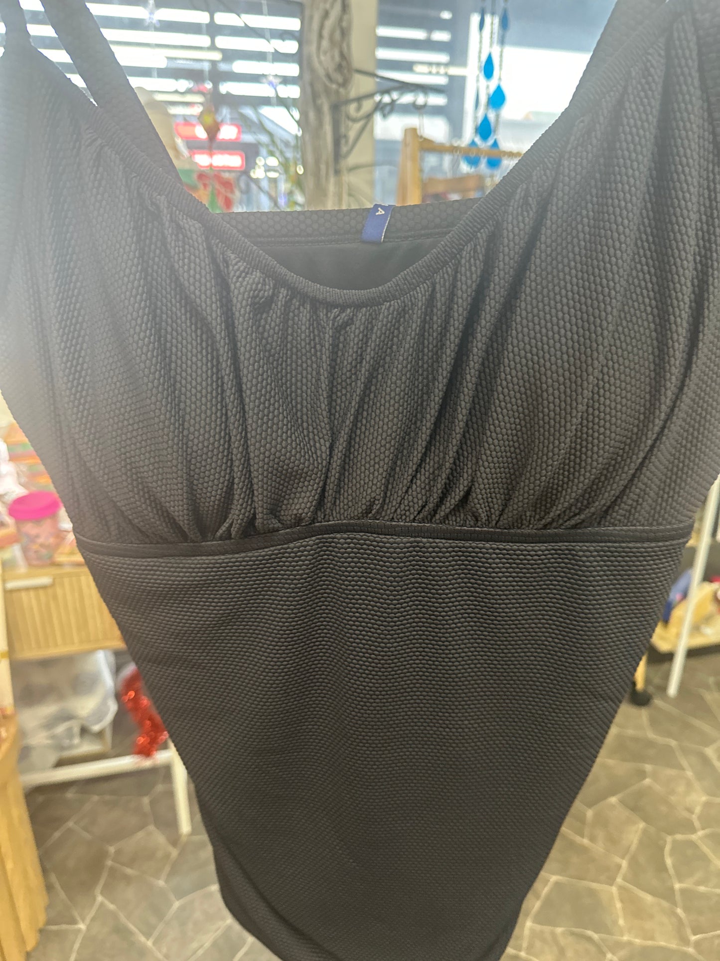 Textured black fabric full bikini 