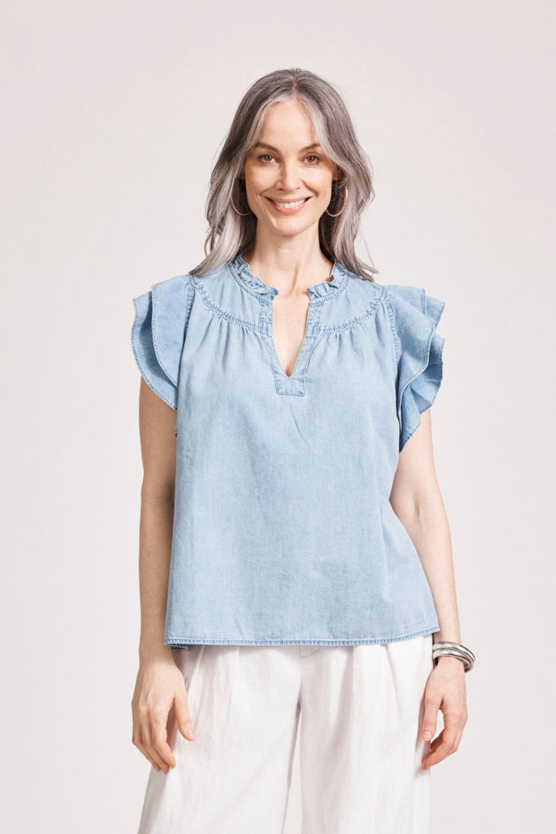 Melenia Denim Frill Top