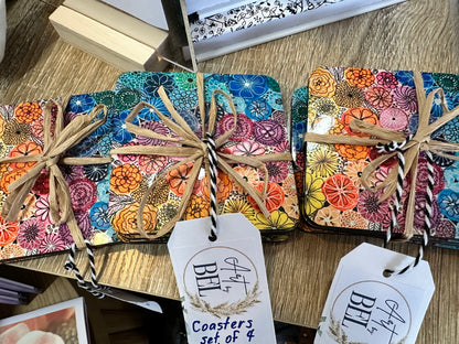 Rainbow flower coasters