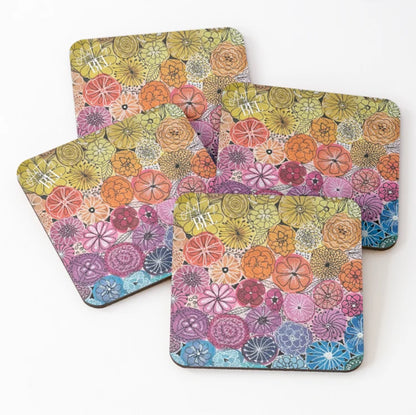 Rainbow flower coasters