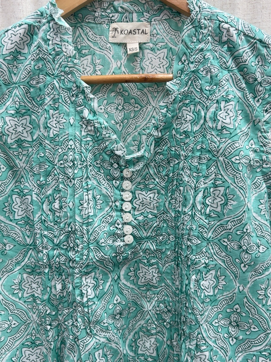 Aqua Indian Cotton Sleeveless Tunic Top