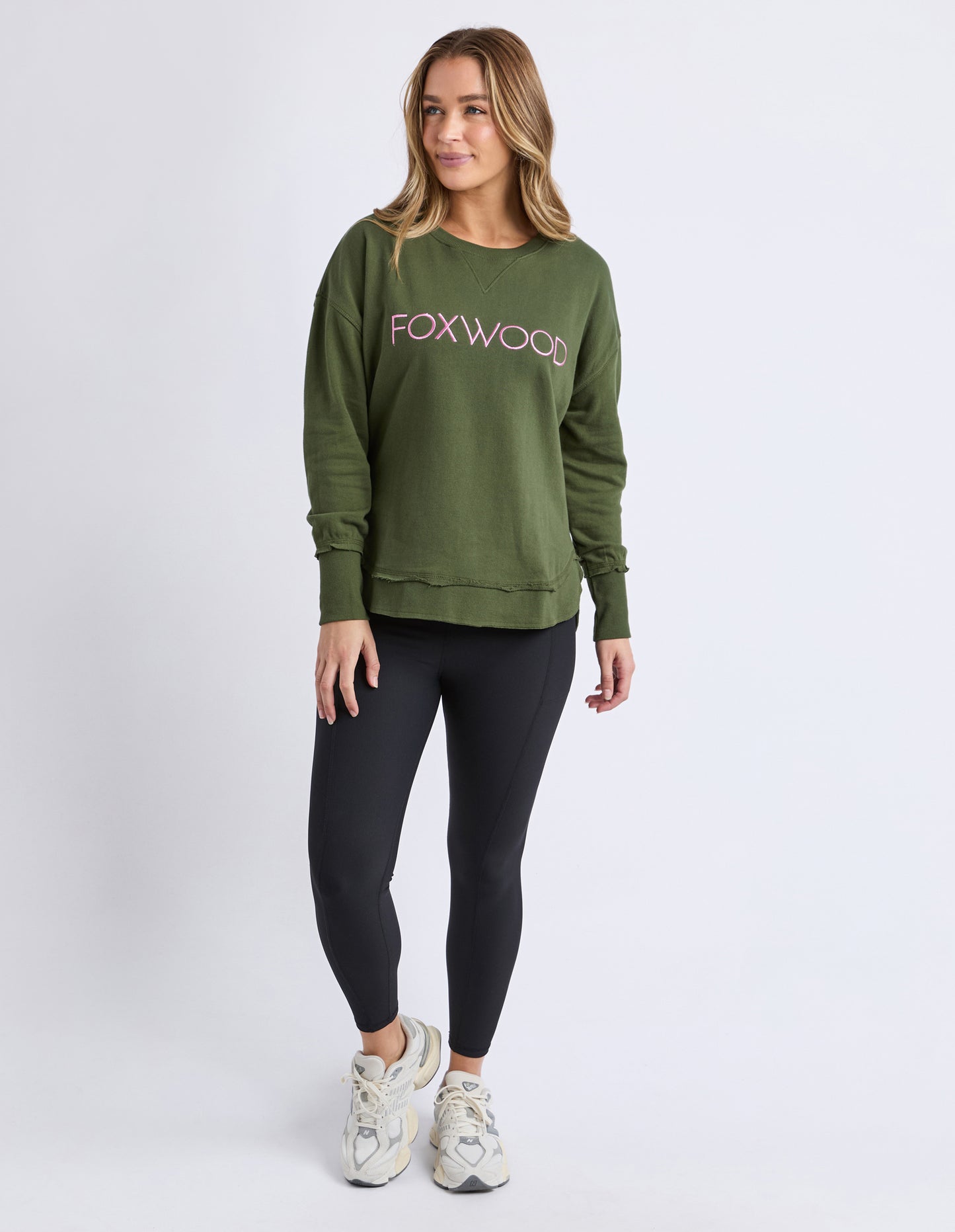 Simplified Metallic Crew Jumper - Olive w/ Pink