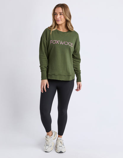 Simplified Metallic Crew Jumper - Olive w/ Pink