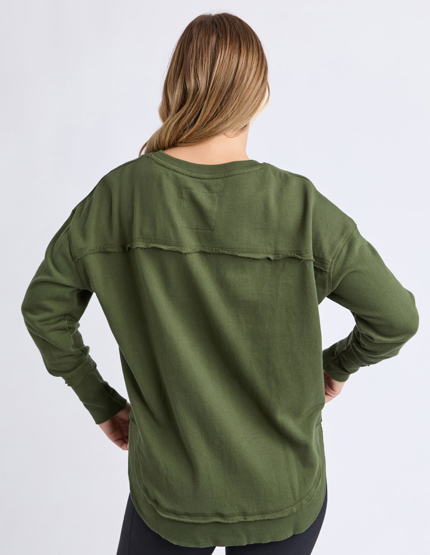 Simplified Metallic Crew Jumper - Olive w/ Pink