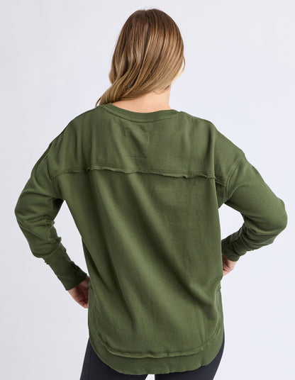 Simplified Metallic Crew Jumper - Olive w/ Pink