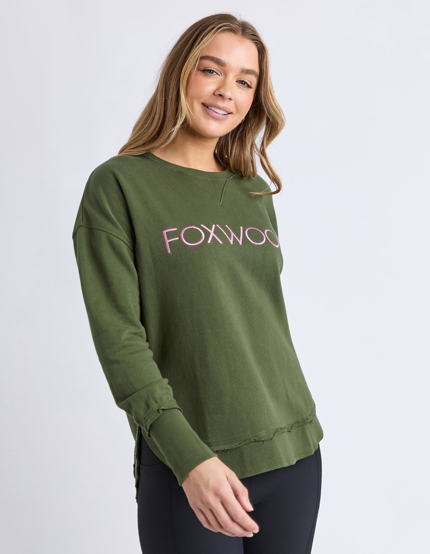 Simplified Metallic Crew Jumper - Olive w/ Pink